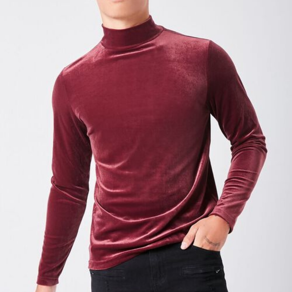 Forever 21 Men's Black Velvet Mock Neck Top
